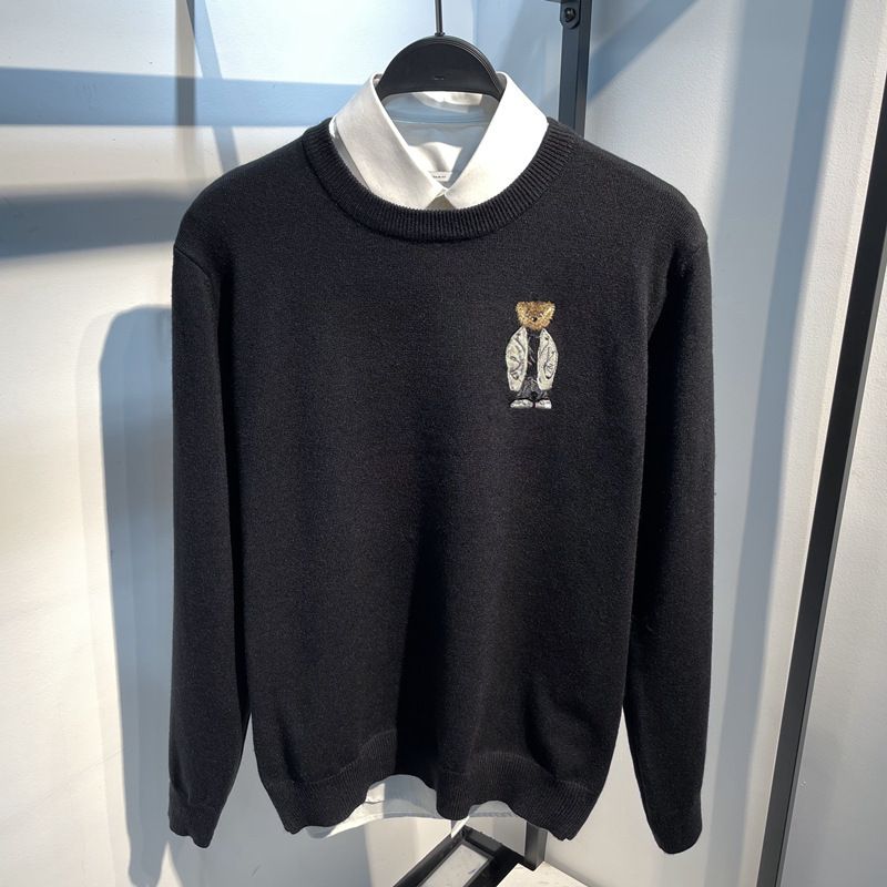 Herrkläder Höst Och Vinter Ljus Lyx Yuppi Personlighet Broderi Rund Hals Tröja Stickad Tröja_voghion.com