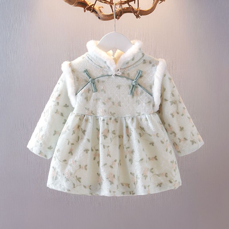 Kinderkleid Blumenkleid für Mädchen Warmes Fleece-Ausflugskleid für Babys für Kinder_voghion.com