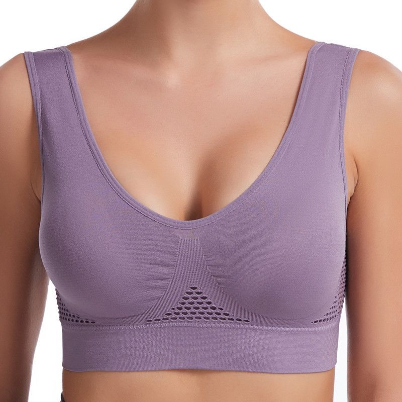 Women's hollowed-out mesh porosity plus size non-underwire sports bra vest_voghion.com
