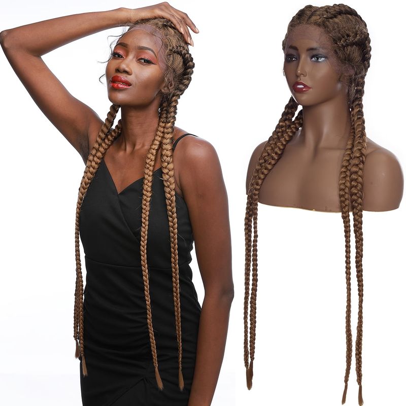 36inch chemical fiber lace braid wig wig 13*5*1 lace hand-woven braid four-strand braid long braid wig_voghion.com