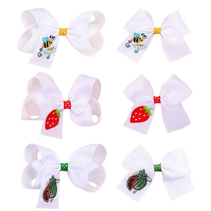 4 inch embroidery bow hair clips summer cool models headdress strawberry bubble flower children's hair accessories 6pcs_voghion.com
