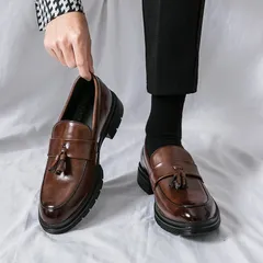 New Fashion Genuine Leather Tassel Business Casual Loafer Shoes For Men Black Business Formal Leather Shoes For Daily Office Casual Men's Shoes For Dr