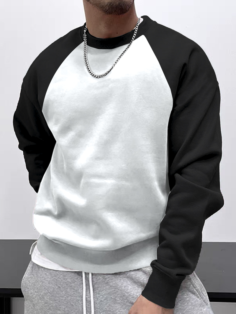 Men's Trendy Black And White Contrast Men's Fashion Casual Personality Street Style Raglan Sleeve Long Sleeve T-shirt_voghion.com