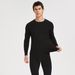 Ouma Round Neck Black Unisex Double-Sided Brushed Thermal Underwear Set Plus Size_voghion.com