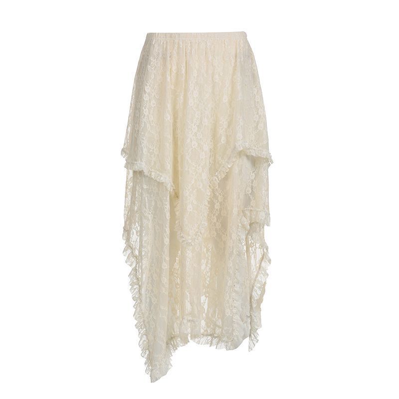 Women's Clothing Lace Skirt Design Irregular Hem Long Skirt Holiday Style Ins Skirt_voghion.com