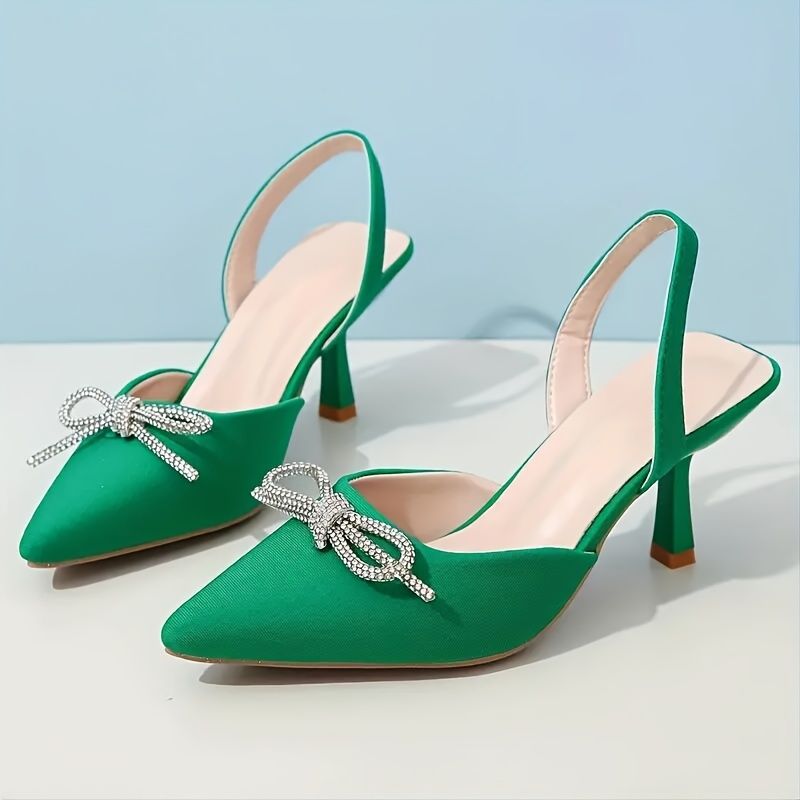 Women's Rhinestone Bowknot Decor High Heel Sandals With Ankle Strap_voghion.com