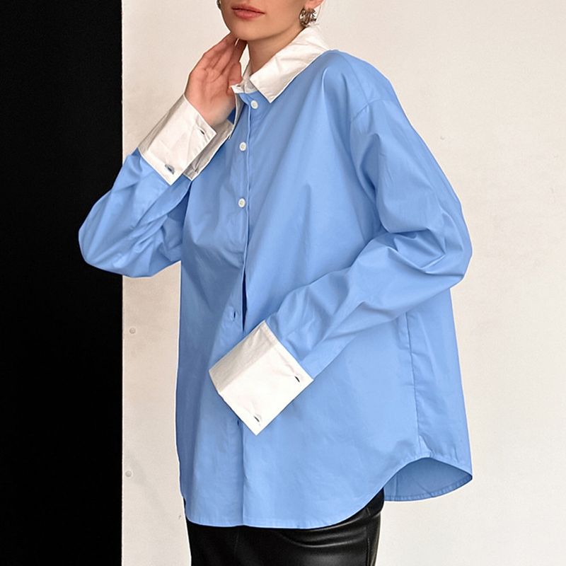 Maglietta casual versatile da donna, in puro cotone, comoda, con colori a contrasto, a maniche lunghe_voghion.com