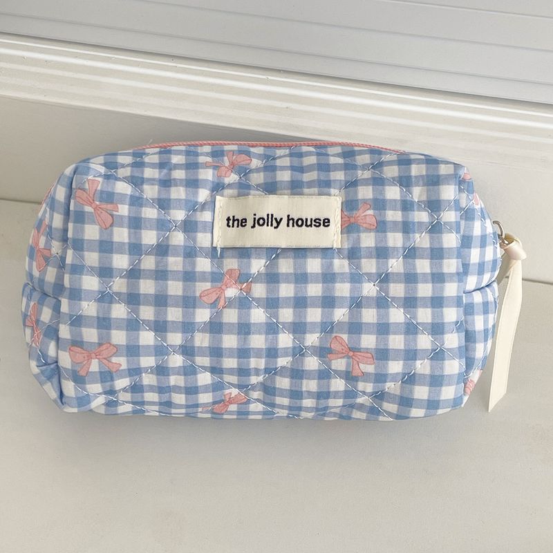 Plaid Bowknot Make-up für Geschäftsreisen und Reisen, tragbare Macaron-Aufbewahrung, hochwertiges, leichtes Steppmuster_voghion.com