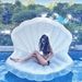 Trendy PVC Inflatable Shell With Balls Pearlescent White Scallop Bed Adult Water Swimming Ring Lounger Float_voghion.com