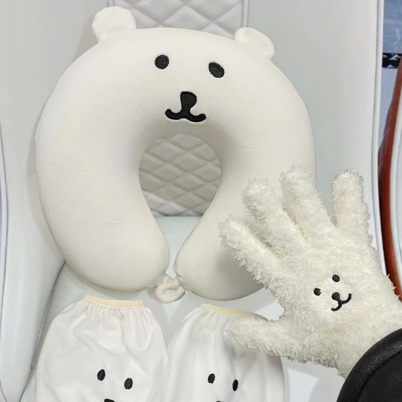 【 Compagno 】 Cuscino autoironico in memory foam con orsetto, carino, protezione per il collo, per fare un pisolino, a forma di U, per aereo, viaggio e dormire_voghion.com