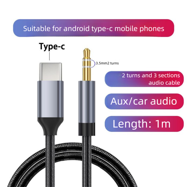 Kompatibel mit Vivo X100 Huawei Mate50 Telefon Typ-C auf 3,5 mm Auto AUX Digital Decoding Audiokabel_voghion.com