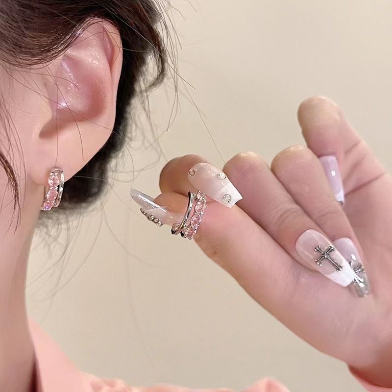 Nuovi orecchini a forma di C a doppio strato in zirconia rosa dolce con orecchini leggeri di lusso e di alta qualità, accessori per le orecchie di Yiwu_voghion.com