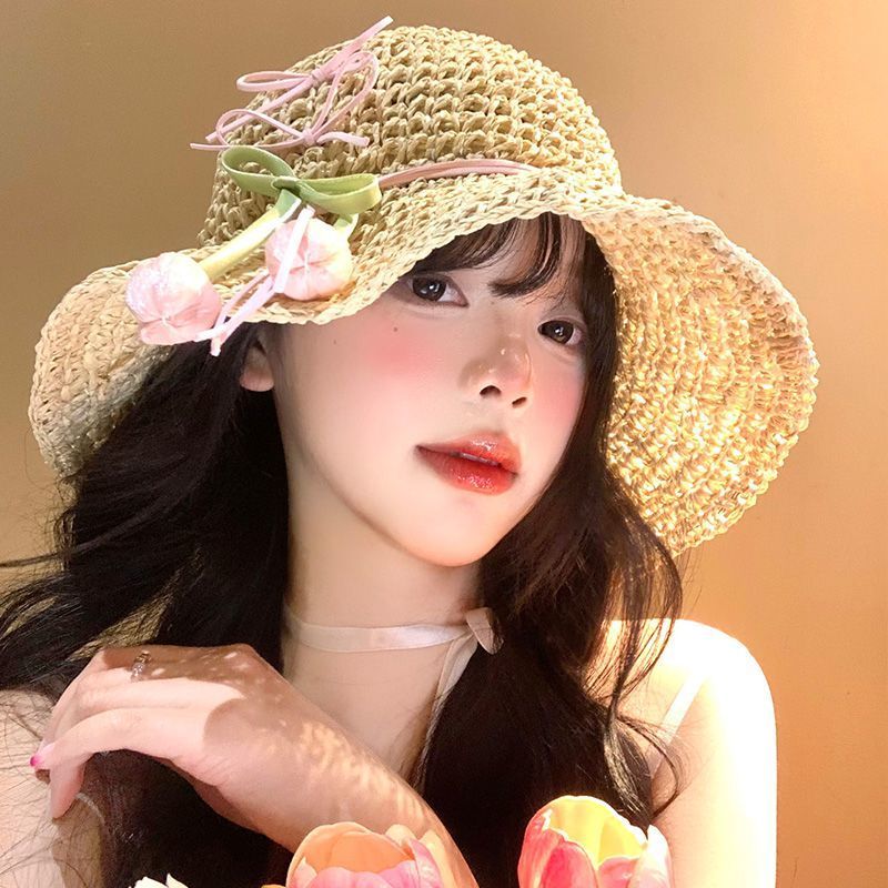 Beach Vacation Sun Hat Sunshade Sunscreen Straw Bucket Hat Straw Hat Women Summer_voghion.com