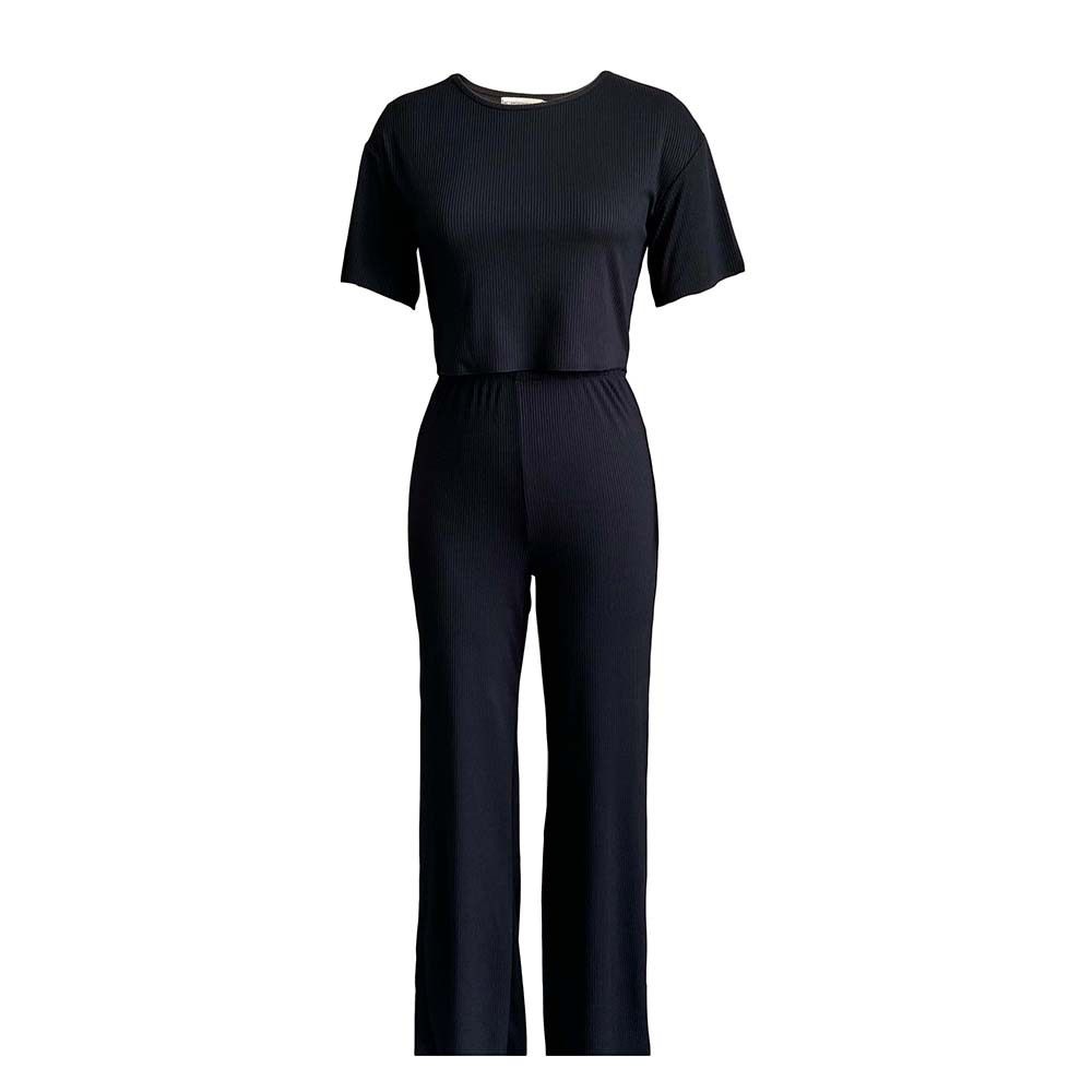 Kvinders kortærmede pit strip ensfarvet afslappet mode stor størrelse_voghion.com