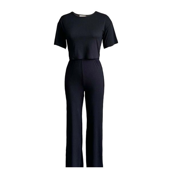 Kvinders kortærmede pit strip ensfarvet afslappet mode stor størrelse_voghion.com