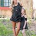 Mother & Kids European and American parent-child wear striped round neck strapless short dress_voghion.com