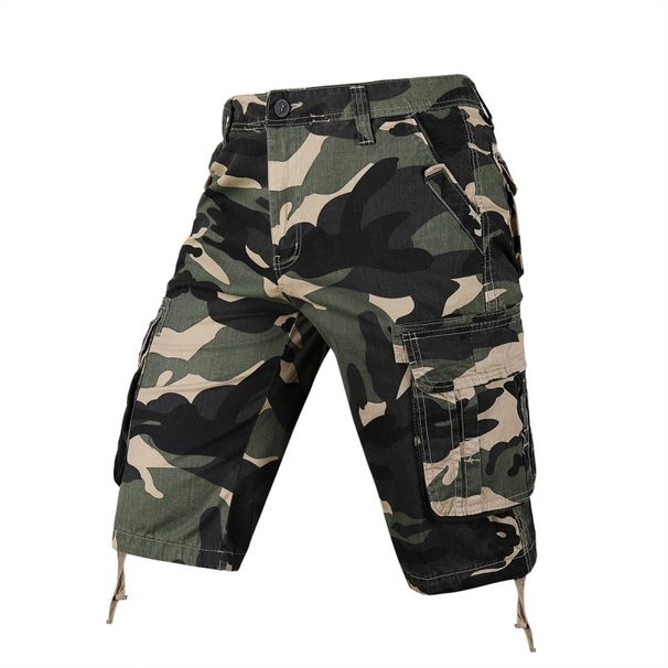 Man's clothing Men's cargo shorts multi-pocket capri pants men's camo medium quarter straight pants_voghion.com
