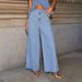 Women's Vintage Denim Two Piece Set - Sleeveless Cropped Jacket & High Waist Wide Leg Jeans_voghion.com