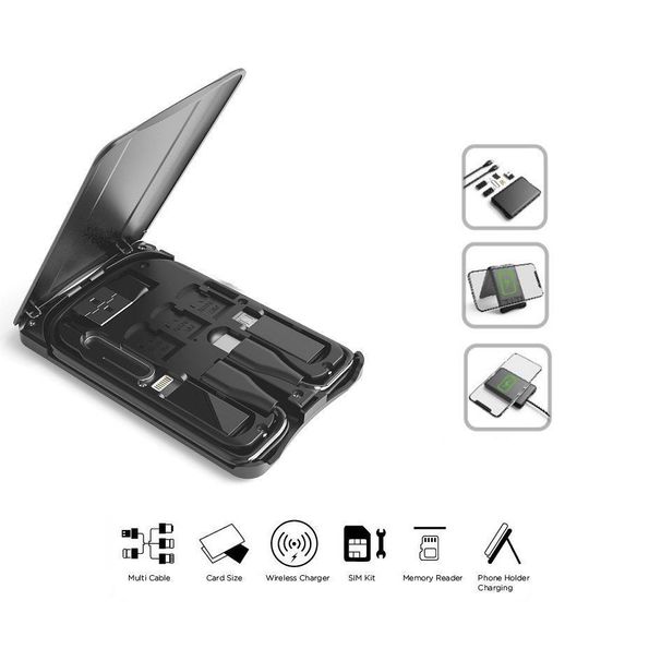 Carte de survie de voyage multifonctionnelle Câble de données tout-en-un Carte ultra-fine Chargement sans fil Carte SIM Ensemble d'outils de stockage_voghion.com