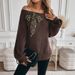 Maglione da donna in maglia con spalle scoperte - Elegante top a maniche lunghe con fiocco per l'inverno (marrone, S-L)_voghion.com