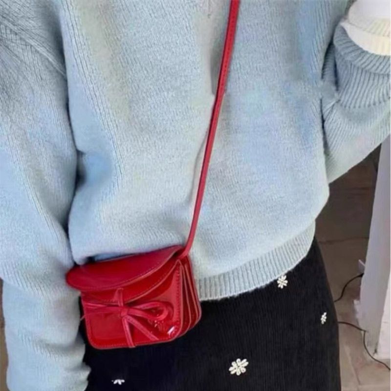 Sac à main design pour fille avec nœud, sac bandoulière carré du Nouvel An 2024, série coréenne, sacoche polyvalente, mini sac à rouge à lèvres rouge occidental_voghion.com