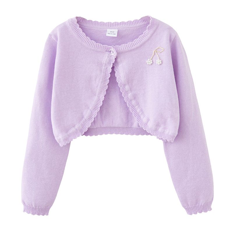 Strickjacke für Mädchen für Mutter und Kind, handgefertigt, mit Perlen besetzt, Kirsch-Strickjacke für Mädchen – weicher Strickschal für Kleinkinder und Kinder, perfekt für Kleider und Klimaanlagenkleidung_voghion.com