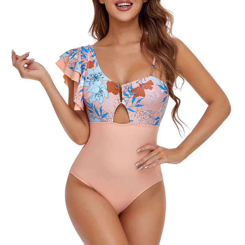 Happybuyner női bikini fürdőruha fodros fürdőruha virágmintás egy váll ujjatlan hát nélküli body_voghion.com