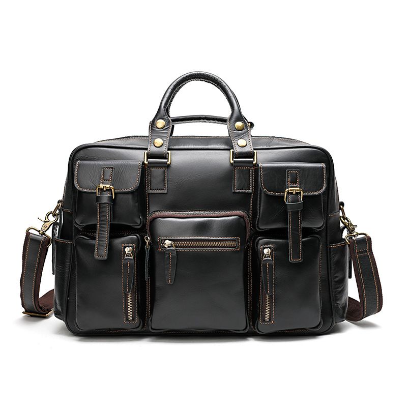 Genuine leather official document cover layer cowhide men's bag, single shoulder crossbody handbag, large capacity travel bag, business travel bag_voghion.com