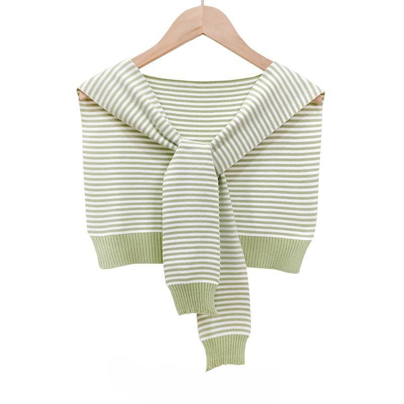 Gestreepte gebreide buitenlaag kleine omslagdoek voor dames lente en herfst dubbele doeleinden trui sjaal, Koreaanse versie nieuw_voghion.com