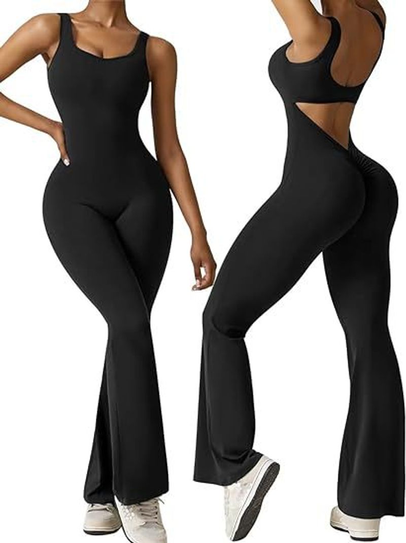 Women's sleeveless flared jumpsuit sexy backless vest tight hip-lifting yoga jumpsuit_voghion.com