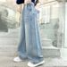 "Kids' Stretch Denim Jeans For Girls Comfortable Stylish Casual Pants With Elastic Waistband, Streetwear Fashion For ToddlersChildren (Blue, 120cm)_voghion.com