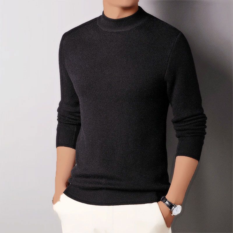 Men's 2024Winter Sweater Solid Color Half Turtleneck Cashmere Men's Knitted Sweater Slim Elastic Bottoming Sweater Men's_voghion.com