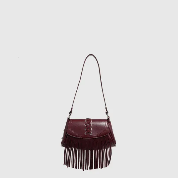 2025 New Rivet Hollow Single Shoulder Handbag Magnetic Buckle Tassel Saddle Zipper Pleated Women's Bag_voghion.com