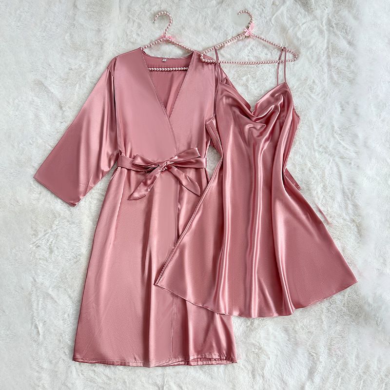 Dany Lin Camicia da notte con spalline lunghe e cappotto in seta sexy, abbigliamento da notte alla moda, set di abbigliamento per la casa_voghion.com