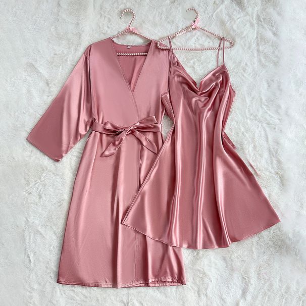 Dany Lin Camicia da notte con spalline lunghe e cappotto in seta sexy, abbigliamento da notte alla moda, set di abbigliamento per la casa_voghion.com