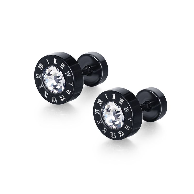 Yamaler 1 Pair Ear Studs Roman Numerals Round Hip Hop Punk Gift Mini Bling Rhinestone Men Earrings Fashion Jewelry_voghion.com