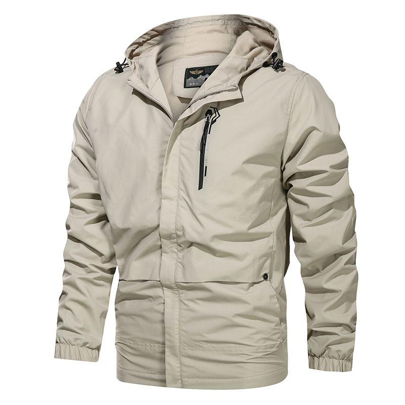 Jaqueta de trabalho nova primavera masculina casual ao ar livre à prova de vento com capuz jaqueta esportiva cor sólida jaqueta da moda_voghion.com