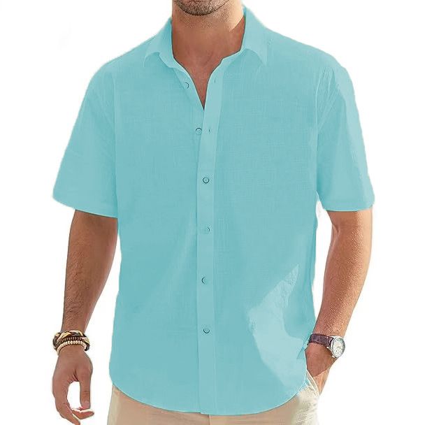 Nuova camicia da uomo a maniche corte in cotone e lino, casual, con bottoni, estiva, da spiaggia, cardigan_voghion.com