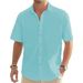Nuova camicia da uomo a maniche corte in cotone e lino, casual, con bottoni, estiva, da spiaggia, cardigan_voghion.com