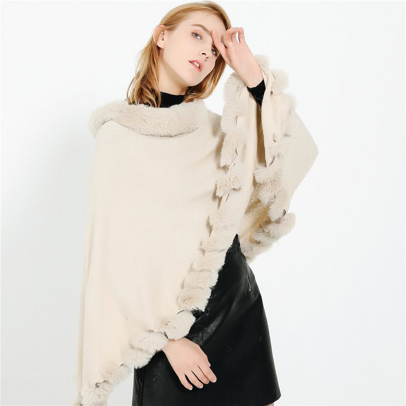 Autumn and Winter New Fashion Street Racing Neck Pullover with Wide Bottom hem Wool Ball Cashmere Shawl_voghion.com
