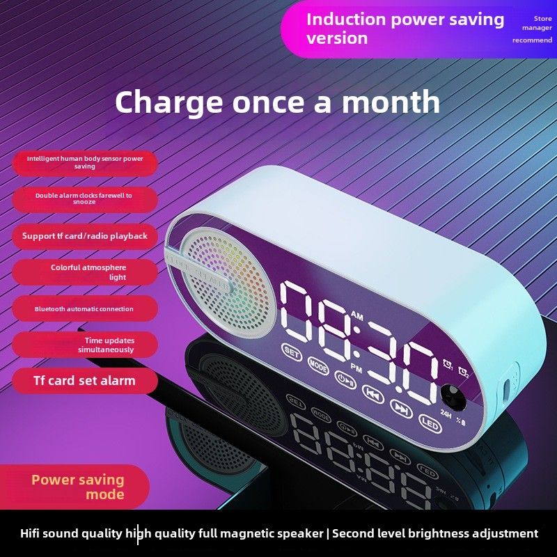 Horloge de bureau audio sans fil Bluetooth petit haut-parleur ai réveil étudiant caisson de basses pratique multifonction_voghion.com