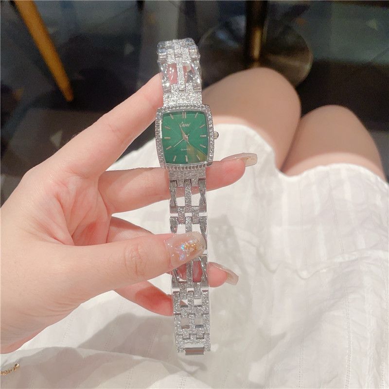 Orologi da donna quadrati piccoli verdi, orologio da donna al quarzo per il tempo libero, orologio da donna di lusso con luce media_voghion.com