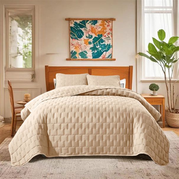 Modernes, minimalistisches, einfarbiges, gestepptes Bettwäscheset mit geometrischem Muster – weicher, gebürsteter Stoff für alle Jahreszeiten (Größen 173 x 229 cm bis 264 x 229 cm)_voghion.com