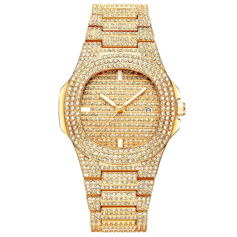 Orologio da polso al quarzo elegante da donna con quadrante interamente in diamanti, cinturino in acciaio inossidabile, vetro in cristallo minerale, resistente all'acqua 30M_voghion.com
