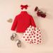 "Elegantes Strick-Set mit langärmeligem Stehkragen und klassischem Rock mit Herz-Print und Kopftuch für Kleinkinder, Winter-Herbst-Outfit, weiche Baumwollmischung,_voghion.com