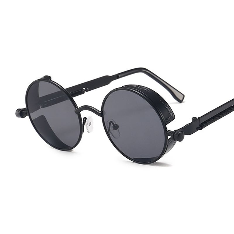 Classic Gothic Steampunk Sunglasses Male Brand Designer High Quality Man And Woman Retro Round Metal Frame UV400_voghion.com