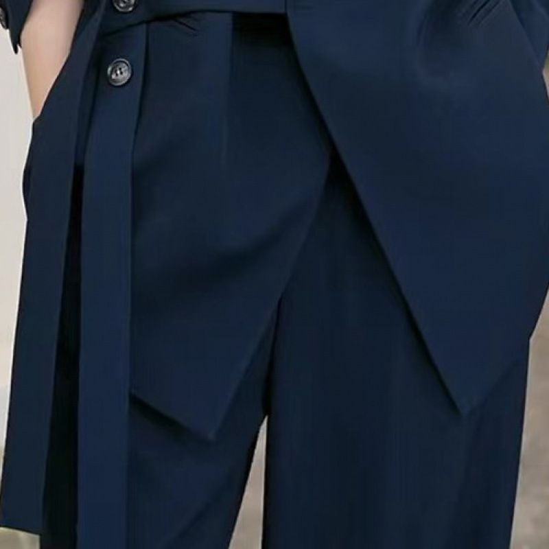 Damen-Frühlingsanzug-Set in Übergröße – Elegantes 3-teiliges Outfit mit Bluse und Hose mit Fliegenärmeln (mit Unterhemd) für die Freizeit im Büro, M-4XL (Schwarz/Marineblau/Pink)_voghion.com