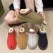Women's Shoes snow boots women winter new velvet warm thick bottom no heel covered toe fur half slippers cotton shoes_voghion.com