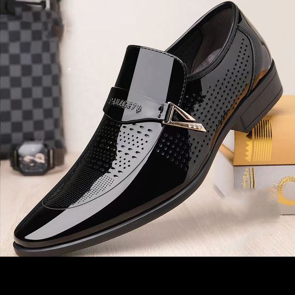 Euro Step Large Size Summer Small Perforated Leather For Young Men British Style Pointed Toe Fashion Trendy Men's Business Shoes_voghion.com