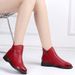 Martin Short Women Top Layer High Heel Cowhide Comfortable Soft Sole Flat Boots Red Genuine Leather Single Casual Shoes_voghion.com